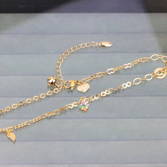 "Rose Gold Anklet with Rainbow Charm and Leaf Accents, XPAL1039 - Picture 9 of 12